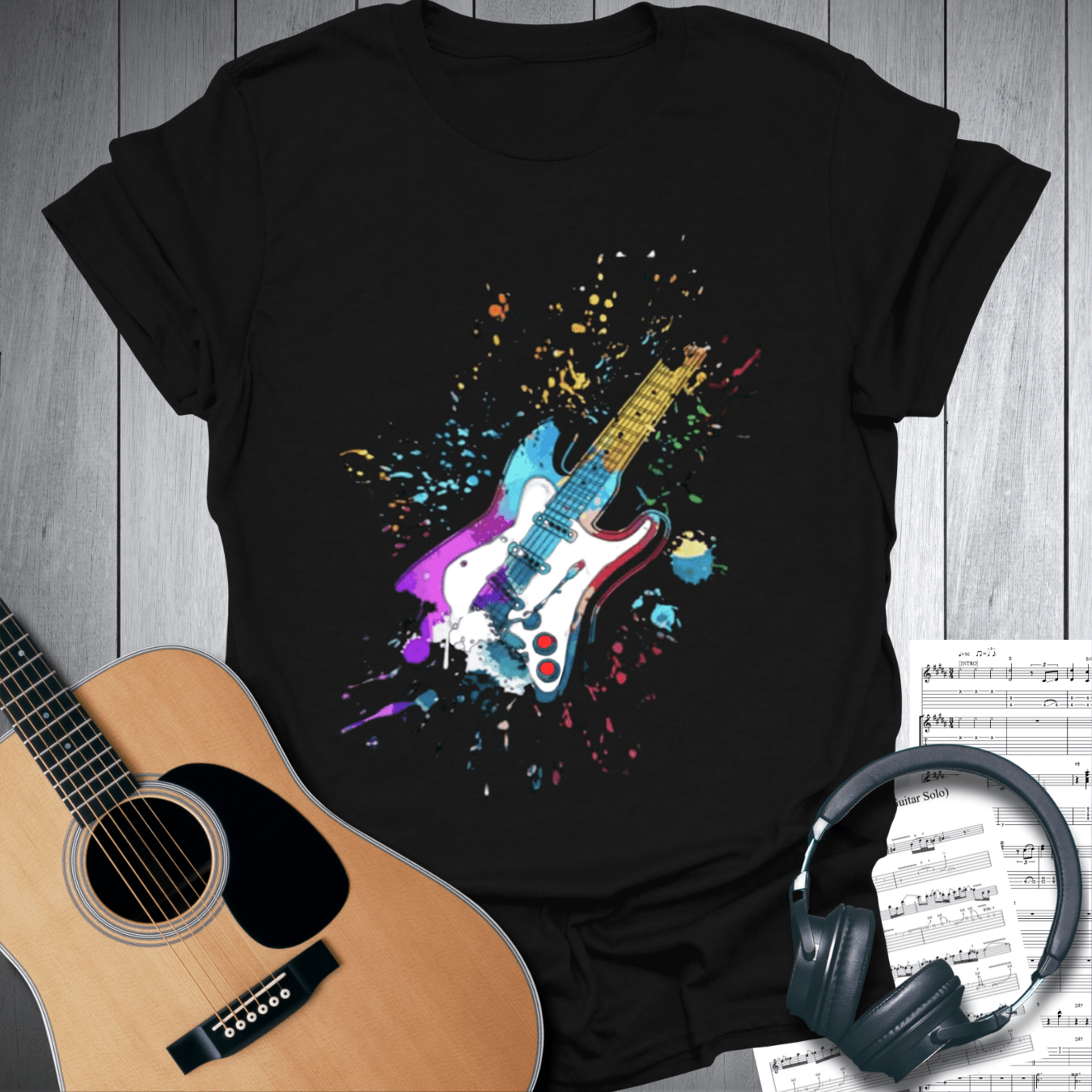 Printify T-Shirt Black / S Abstract graphic electric guitar