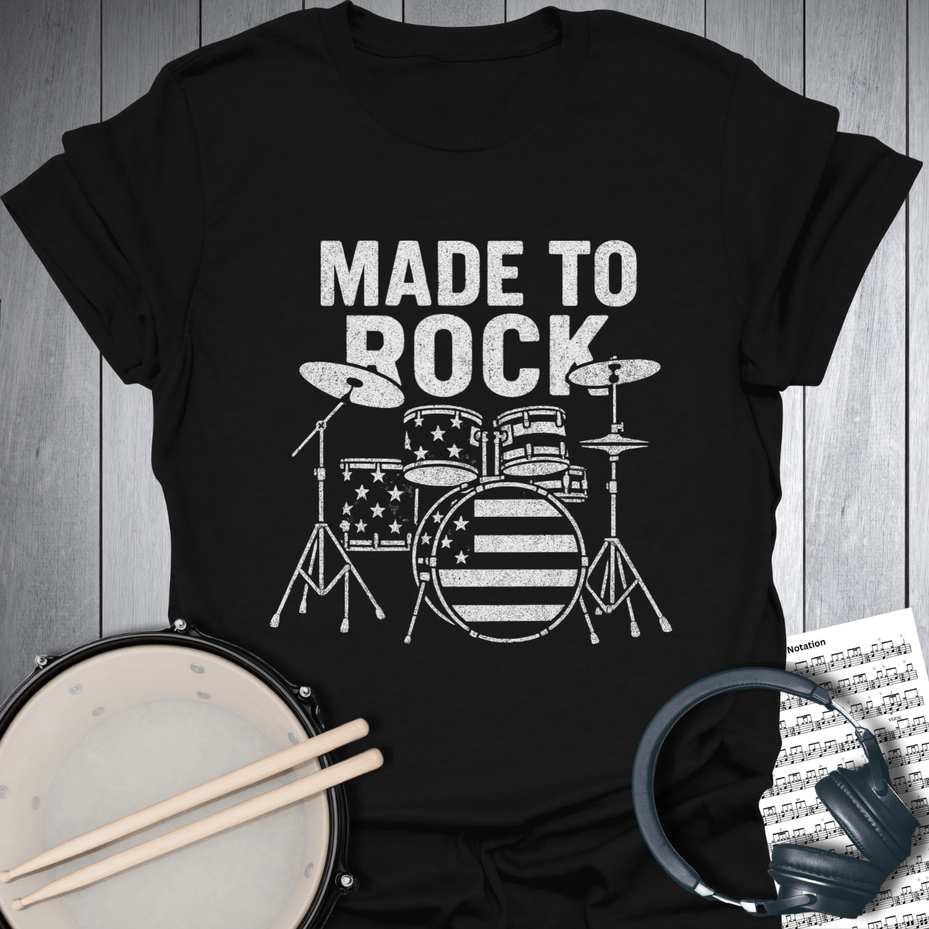 Printify T-Shirt Black / S American Drummer Made To Rock T-Shirt