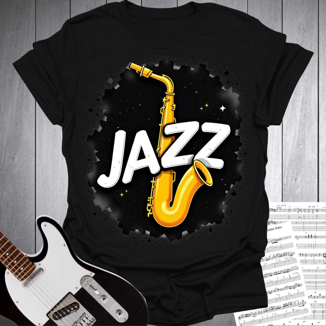 Printify T-Shirt Black / S Bold Jazz Saxophone T-Shirt