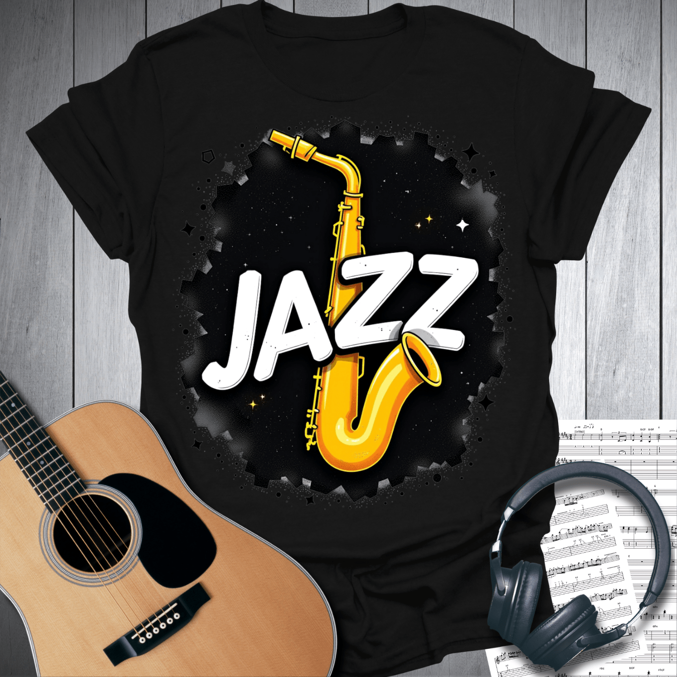 Printify T-Shirt Black / S Bold Jazz Saxophone T-Shirt