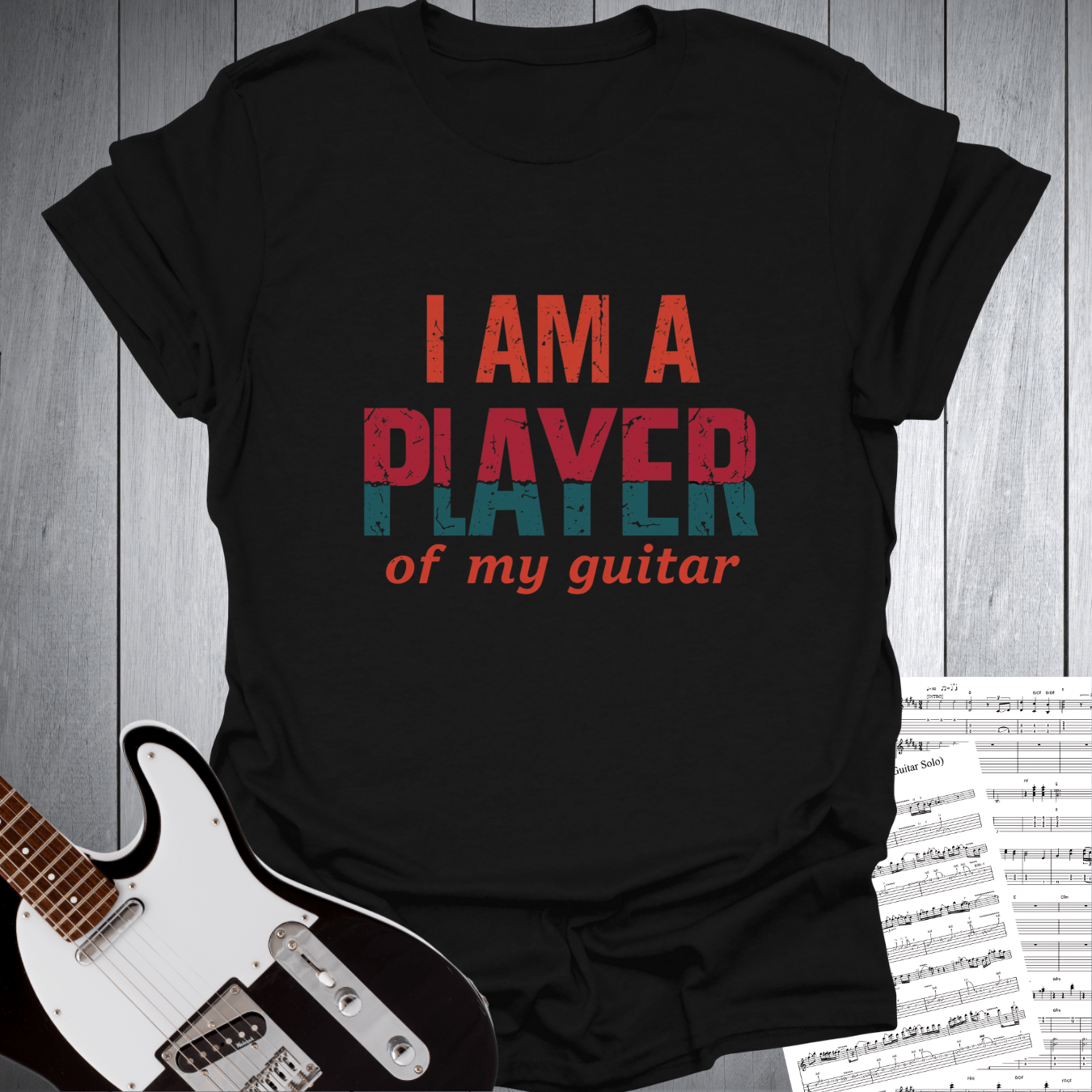 Printify T-Shirt Black / S I am a Player of my Guitar Music T-Shirt