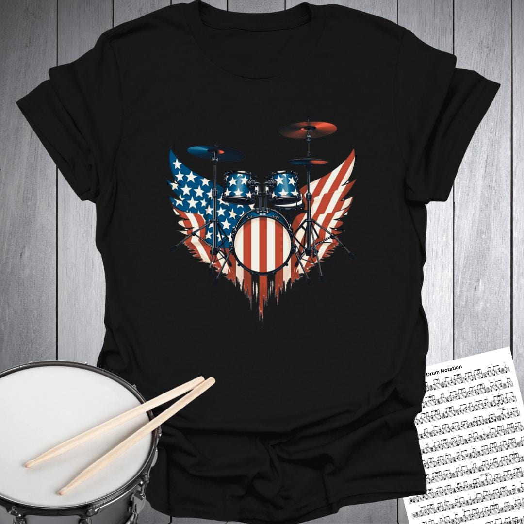 Printify T-Shirt Black / S Patriot Eagle Wing Drums T-Shirt