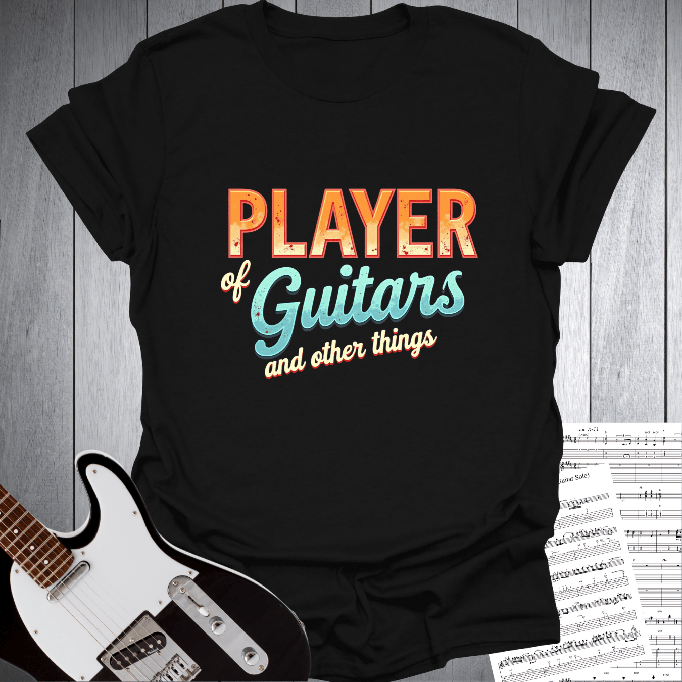 Printify T-Shirt Black / S Player of Guitars T-Shirt - Gift for Musicians
