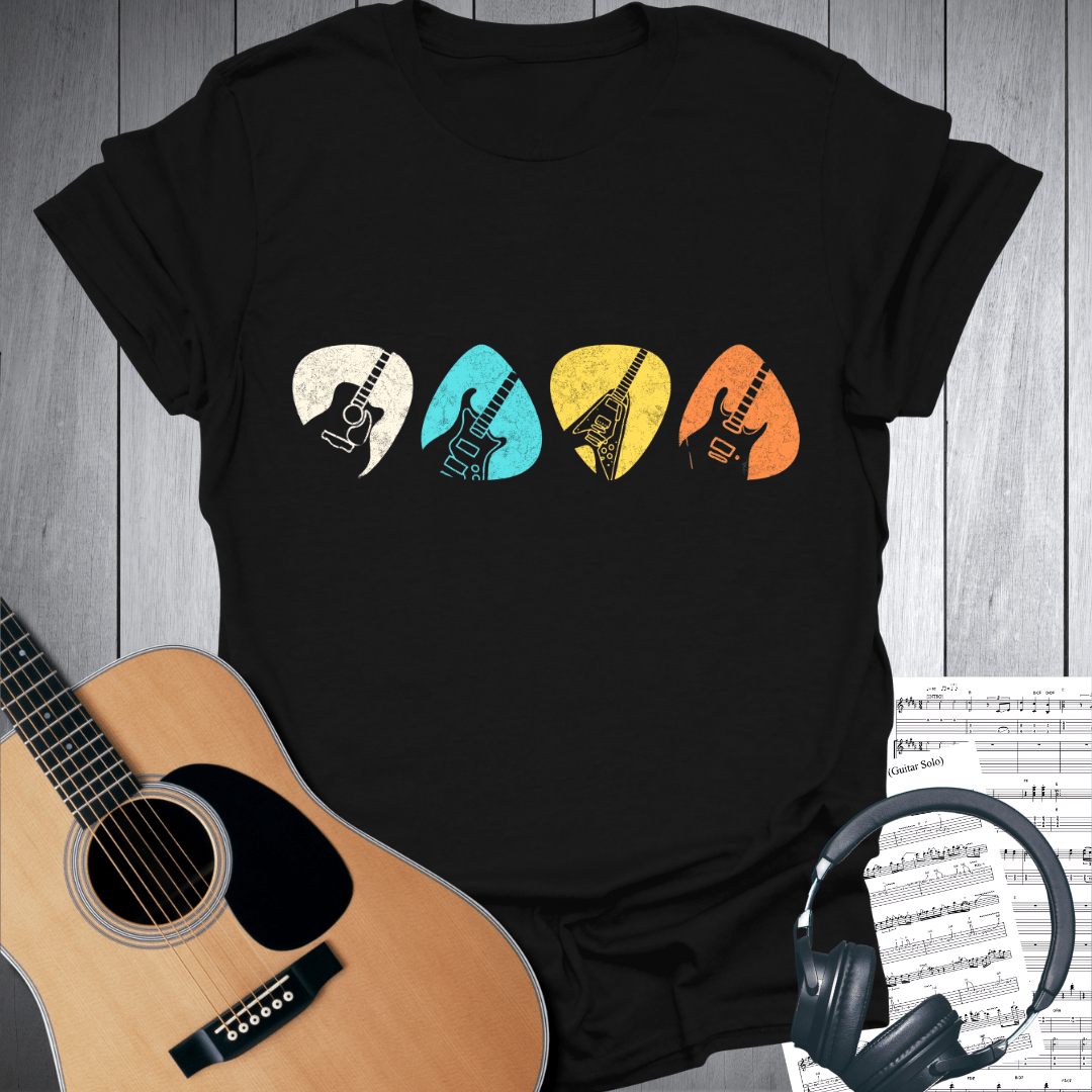 Printify T-Shirt Black / S Retro Guitar Picks T-Shirt - Music Lover Gift