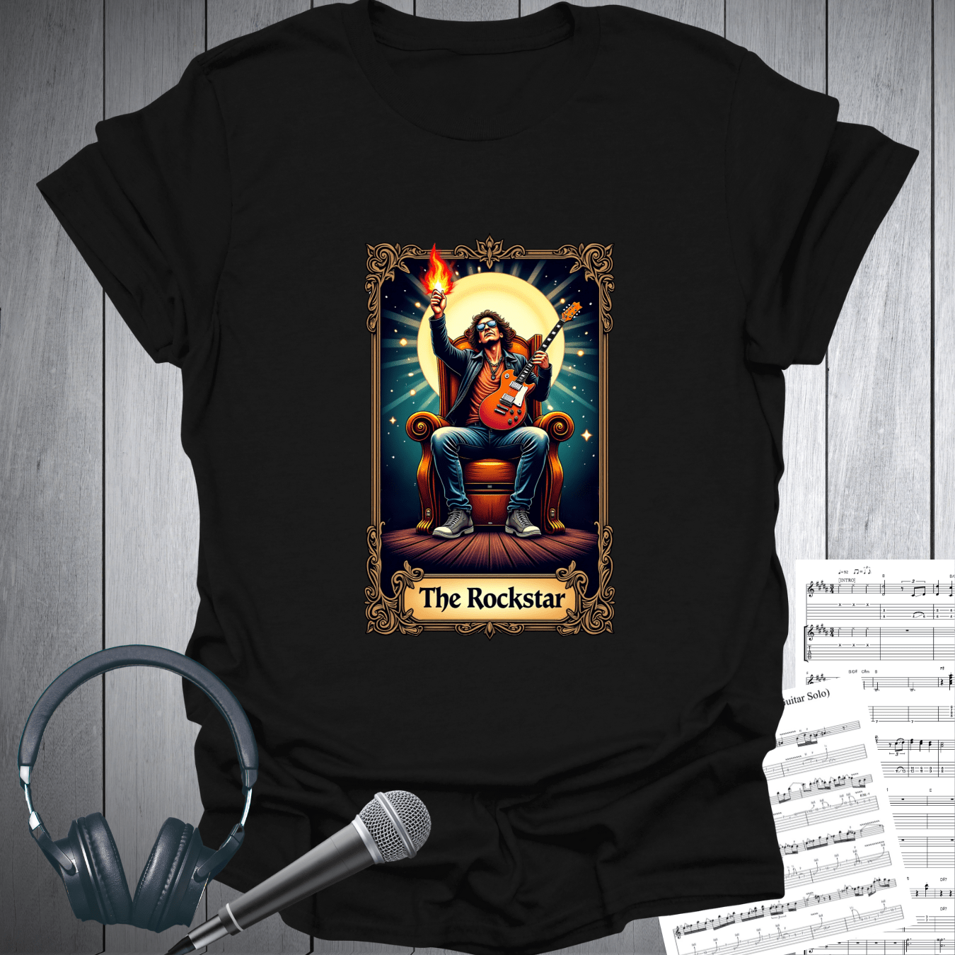 Printify T-Shirt Black / S The Guitar Rockstar Tarot Card Vibe T-Shirt