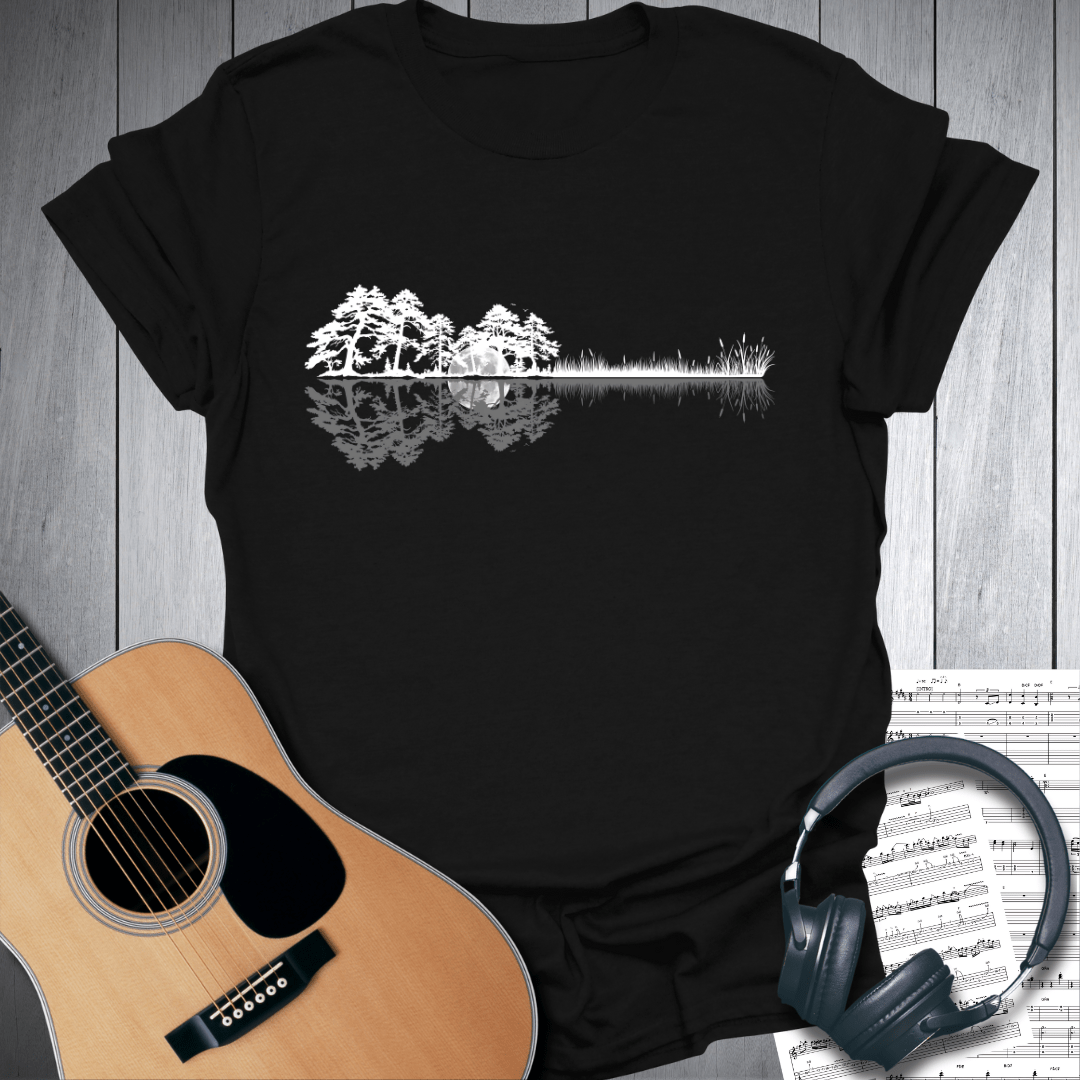 Printify T-Shirt Black / S Treeline Acoustic Guitar in Nature T-Shirt