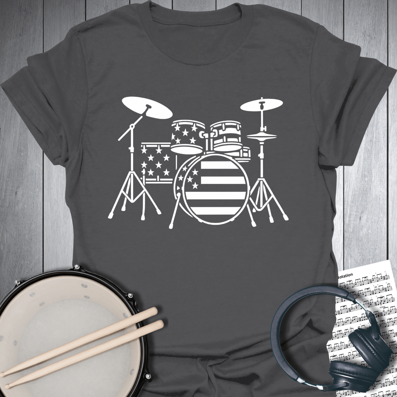 Printify T-Shirt Charcoal / S American Drummer Patriotic Flag T-Shirt