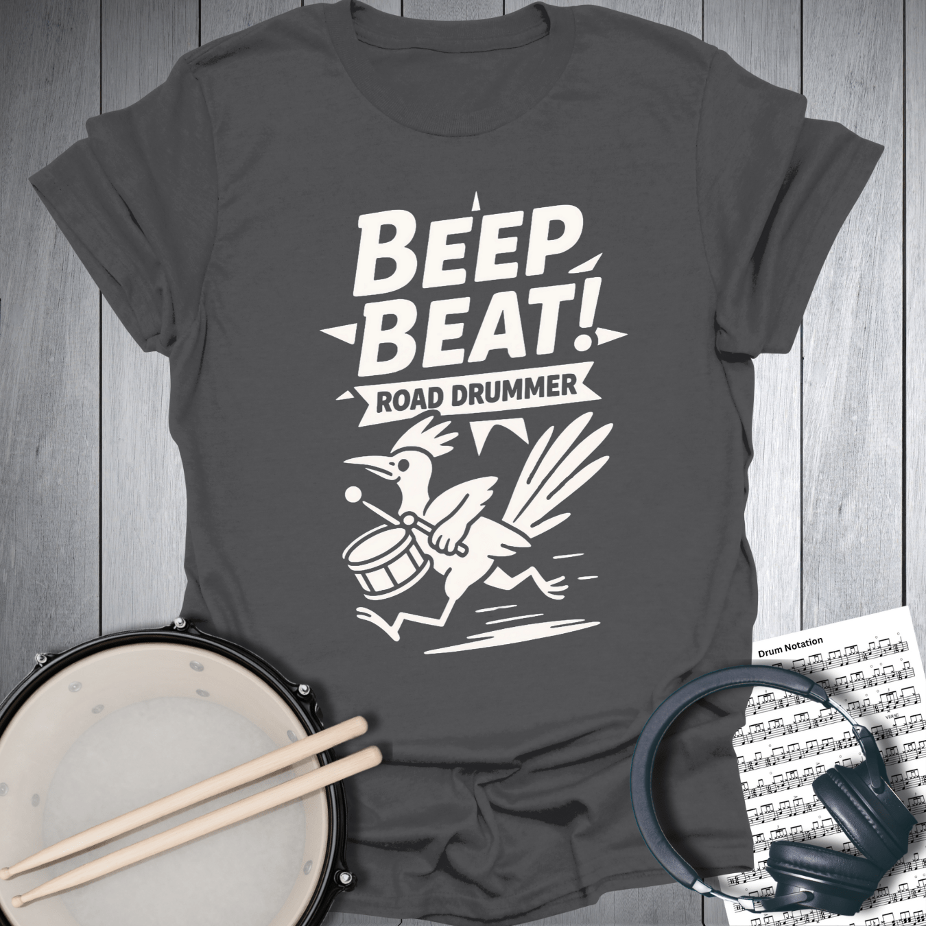 Printify T-Shirt Charcoal / S Beep Beat Road Runner Drummer T Shirt