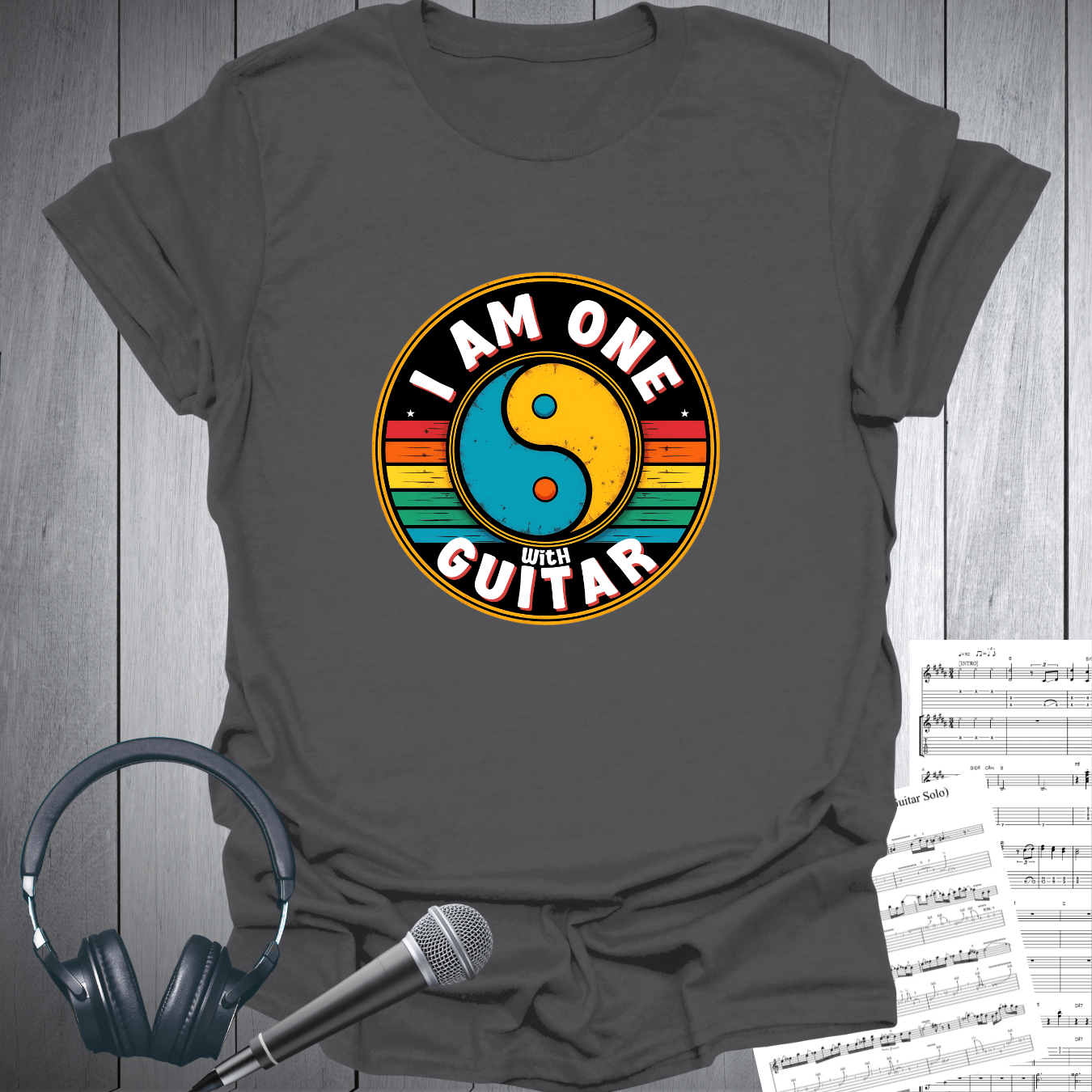 I Am One with Guitar Vintage Design T-Shirt