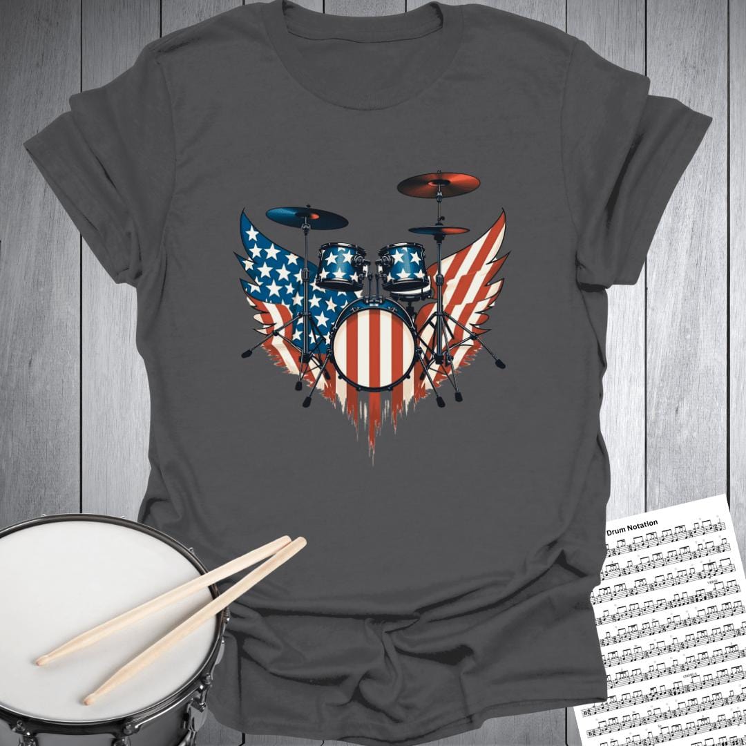 Printify T-Shirt Charcoal / S Patriot Eagle Wing Drums T-Shirt