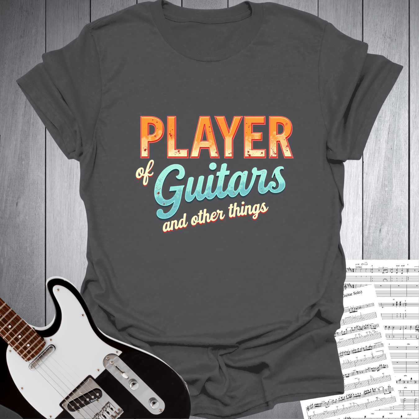 Printify T-Shirt Charcoal / S Player of Guitars T-Shirt - Gift for Musicians