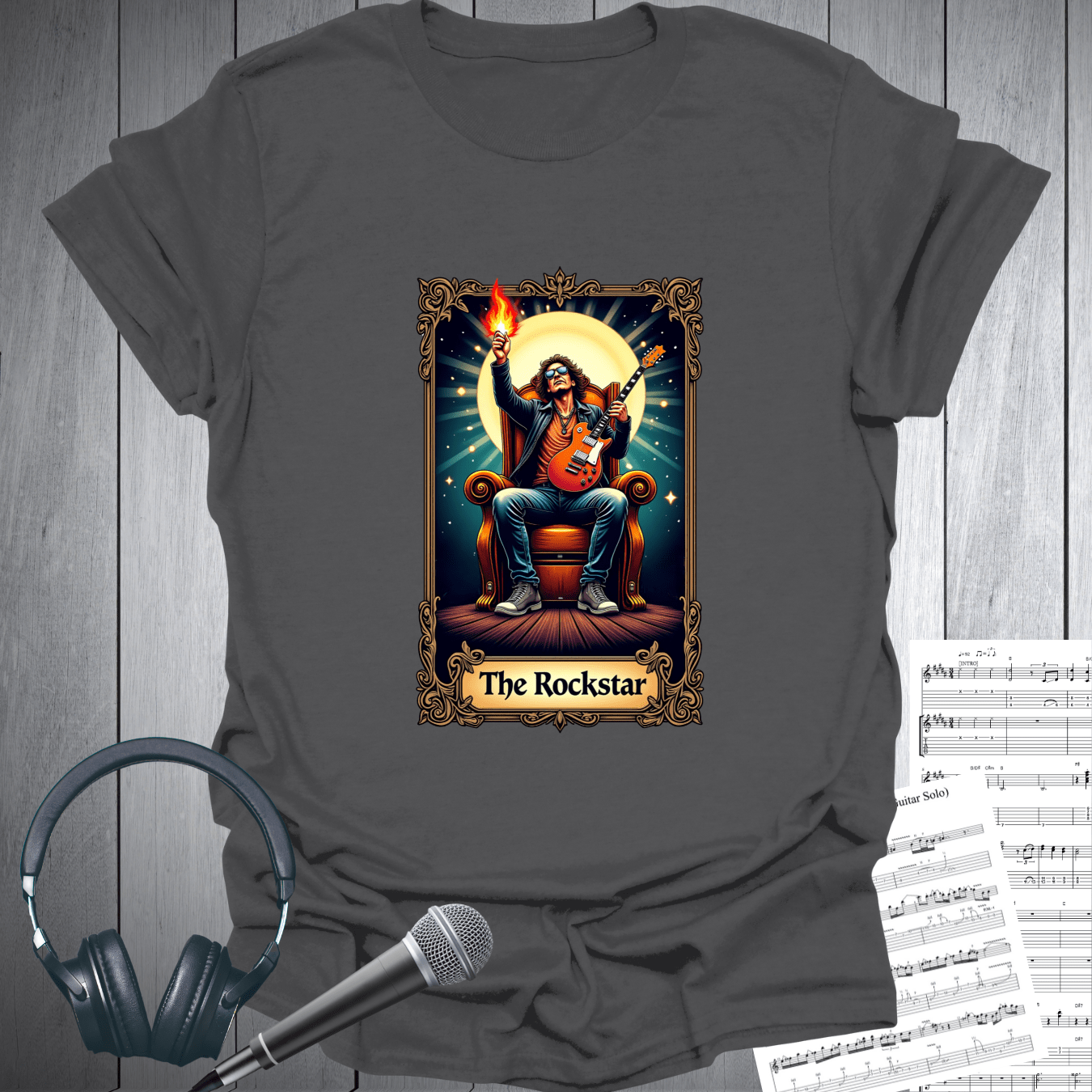 Printify T-Shirt Charcoal / S The Guitar Rockstar Tarot Card Vibe T-Shirt