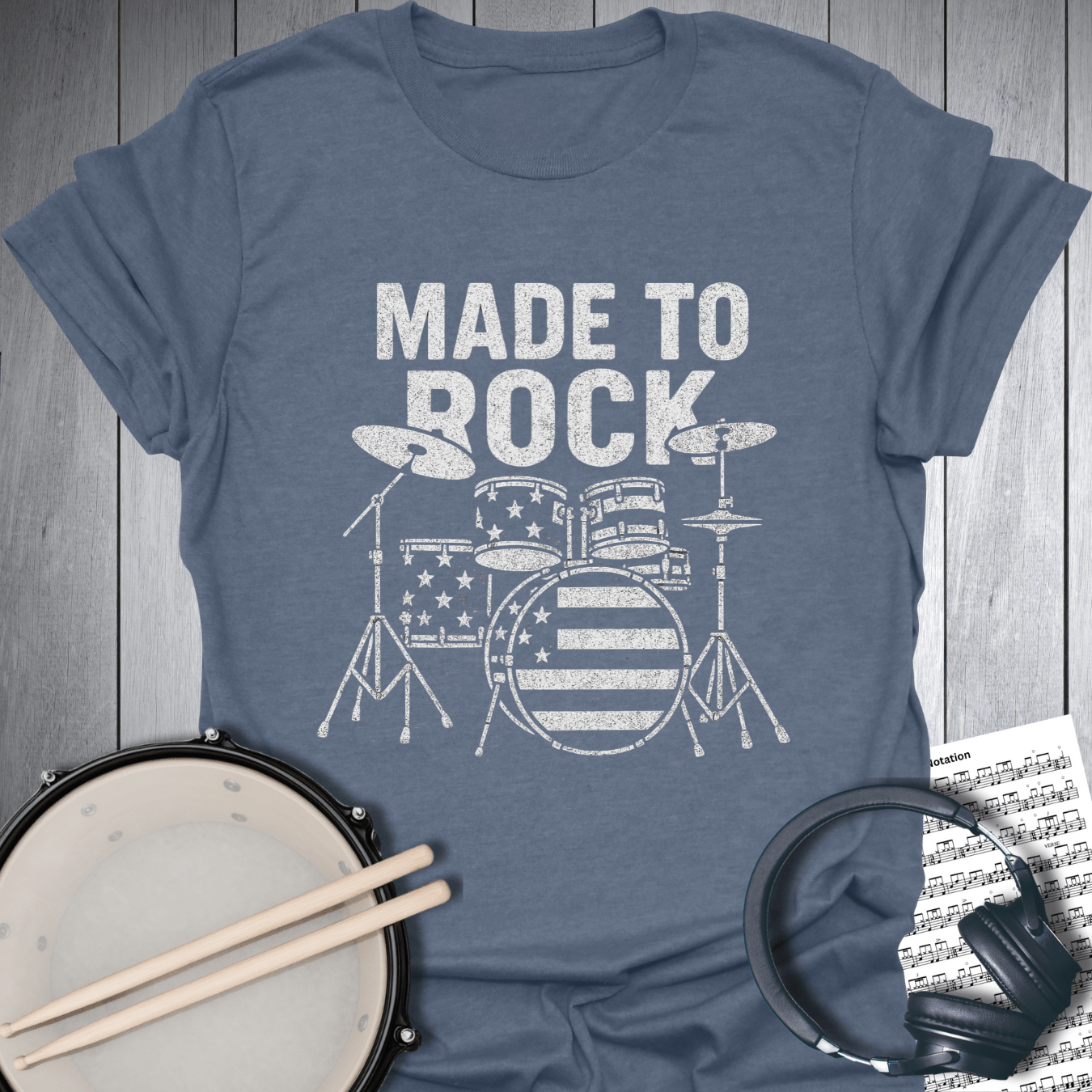 Printify T-Shirt Heather Indigo Blue / S American Drummer Made To Rock T-Shirt