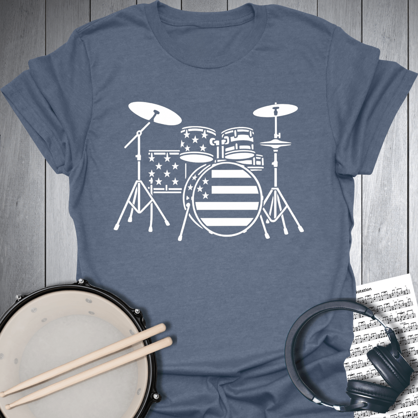Printify T-Shirt Heather Indigo Blue / S American Drummer Patriotic Flag T-Shirt