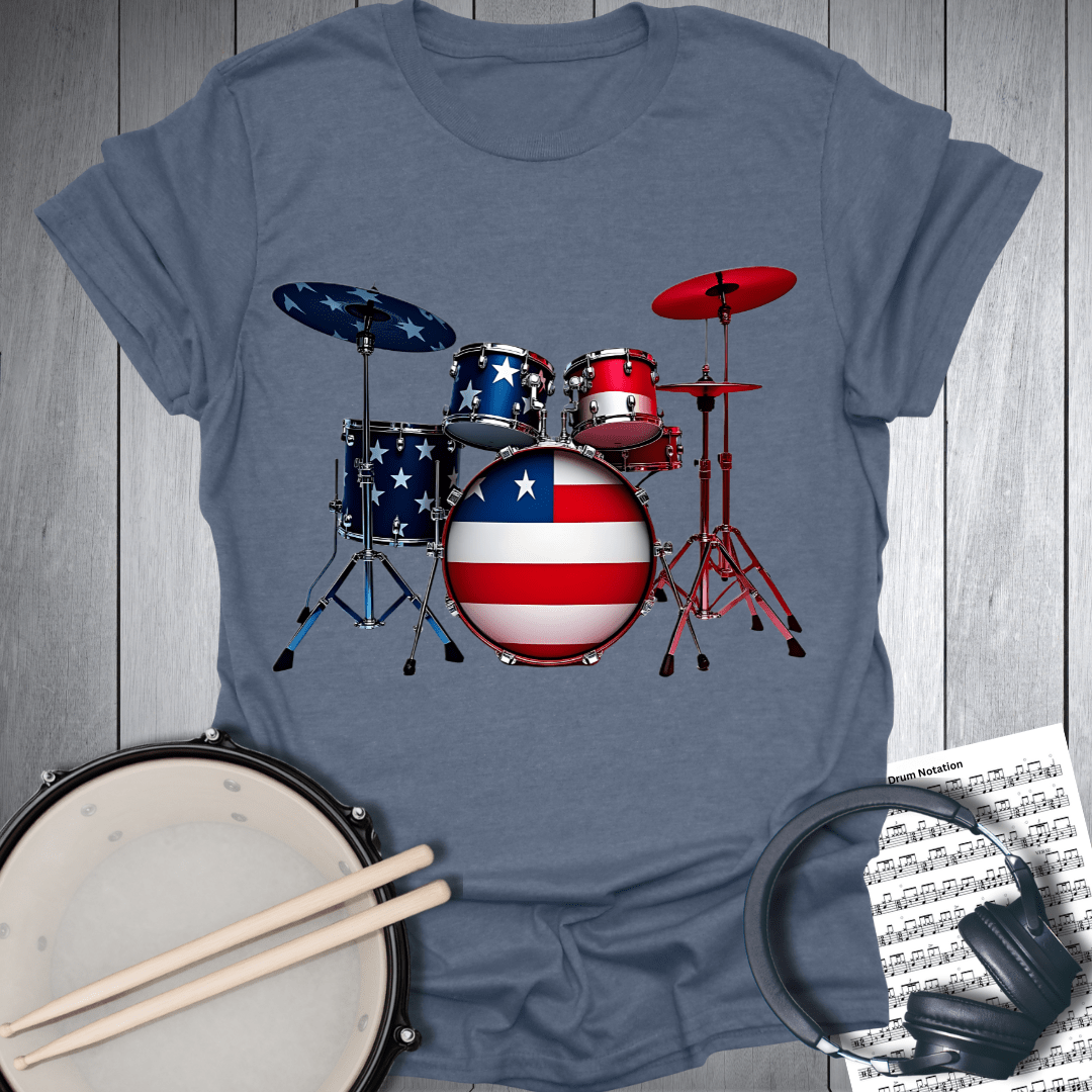 Printify T-Shirt Heather Indigo Blue / S American Musicians Patriotic Drummer T-Shirt