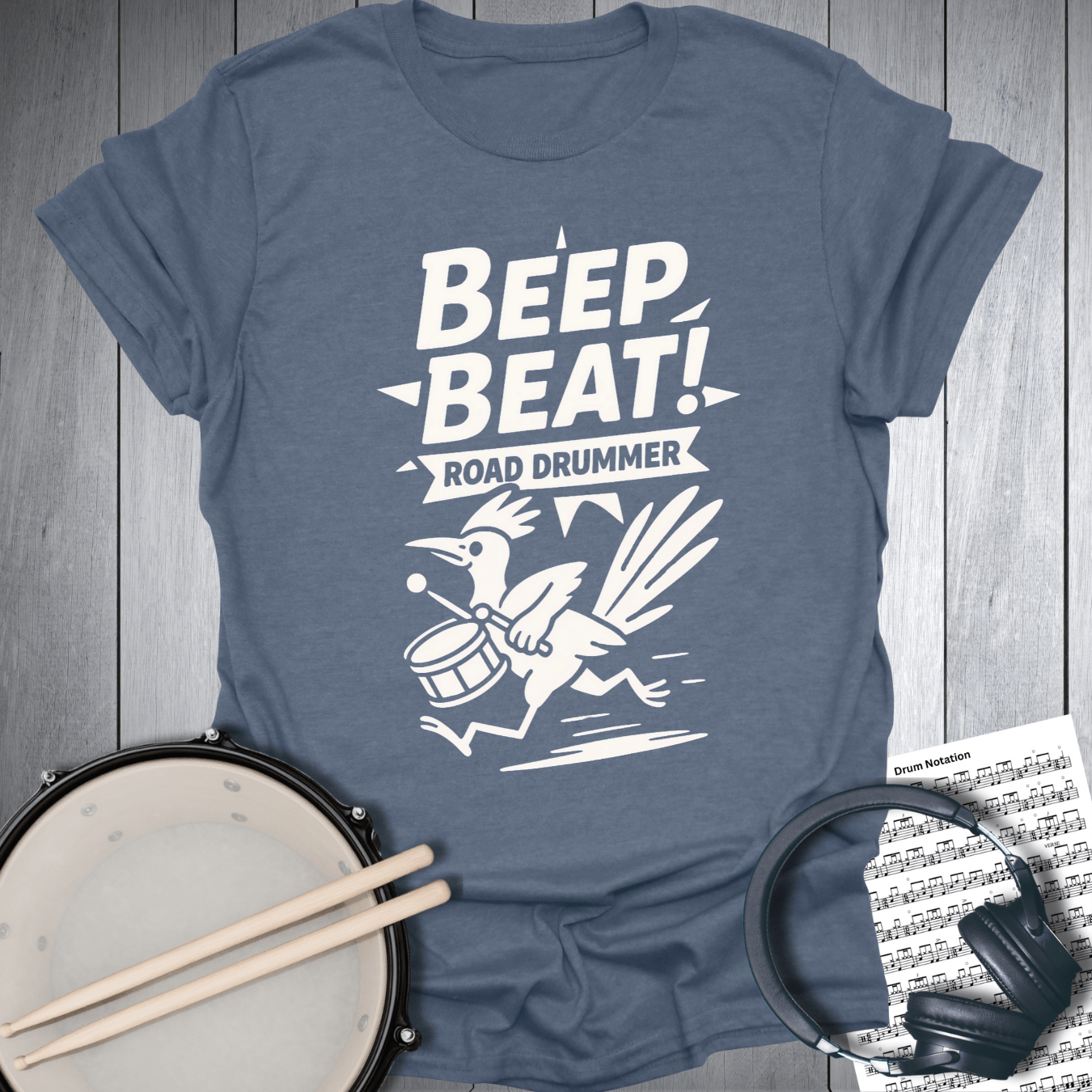Printify T-Shirt Heather Indigo Blue / S Beep Beat Road Runner Drummer T Shirt