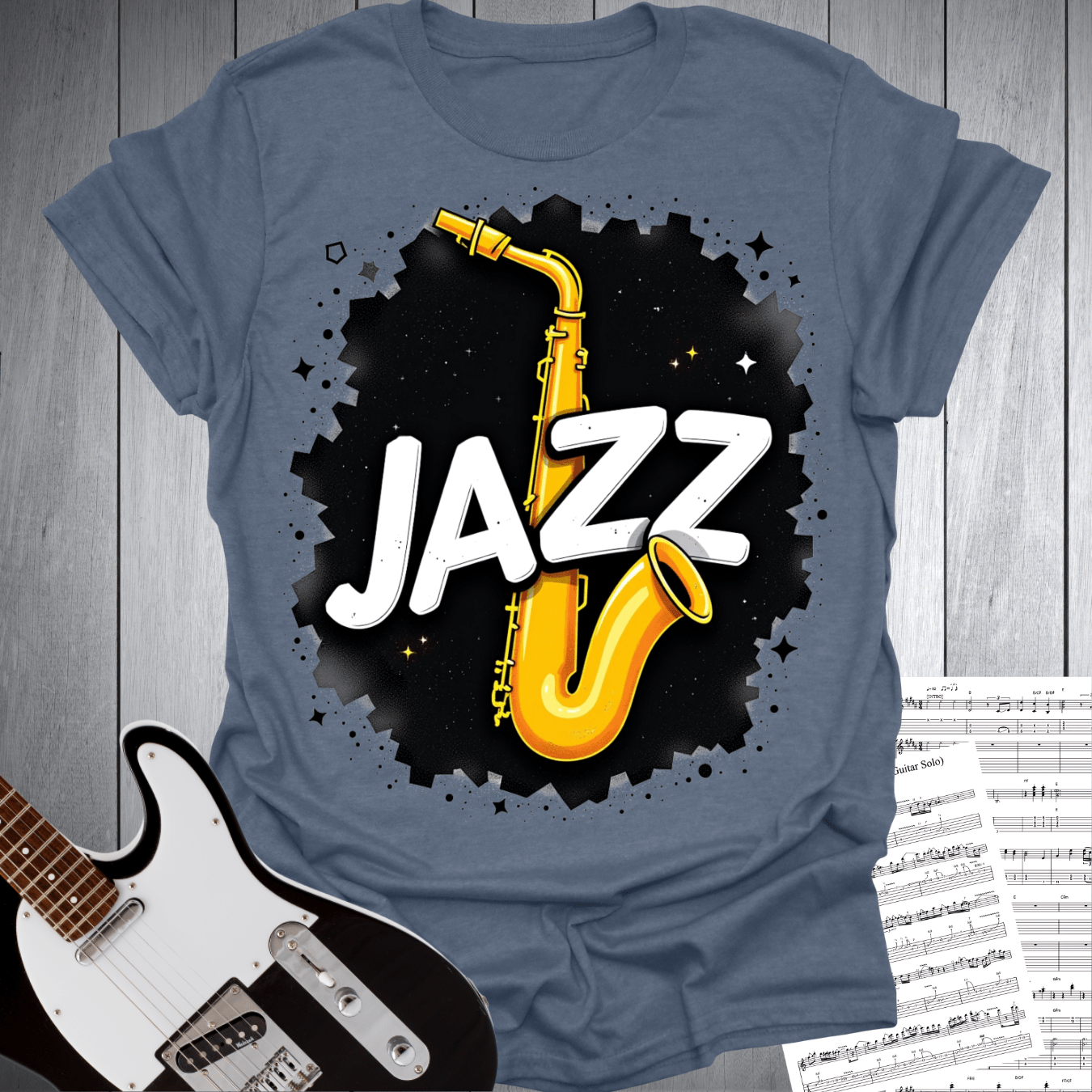 Printify T-Shirt Heather Indigo Blue / S Bold Jazz Saxophone T-Shirt