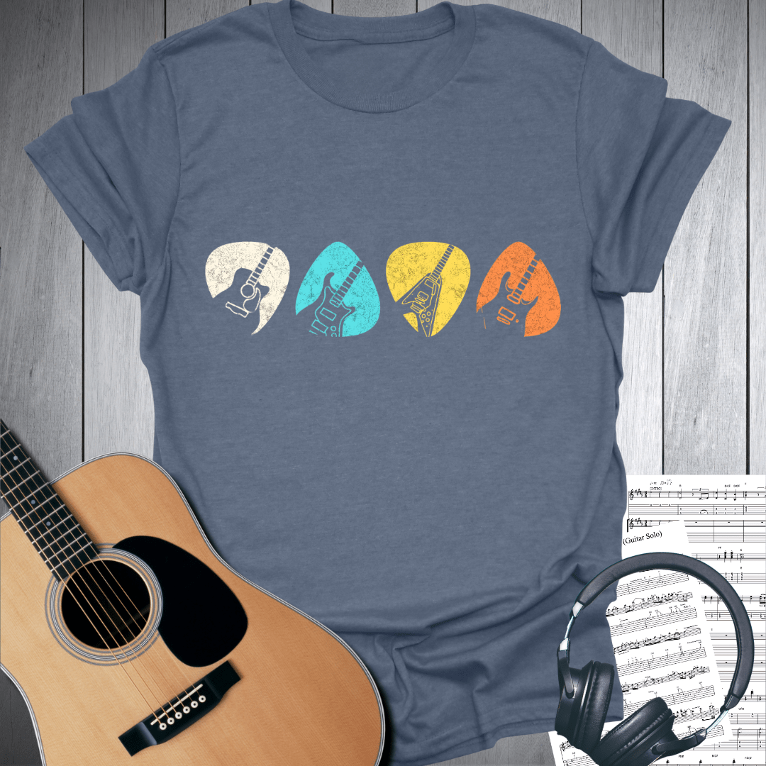 Printify T-Shirt Heather Indigo Blue / S Retro Guitar Picks T-Shirt - Music Lover Gift