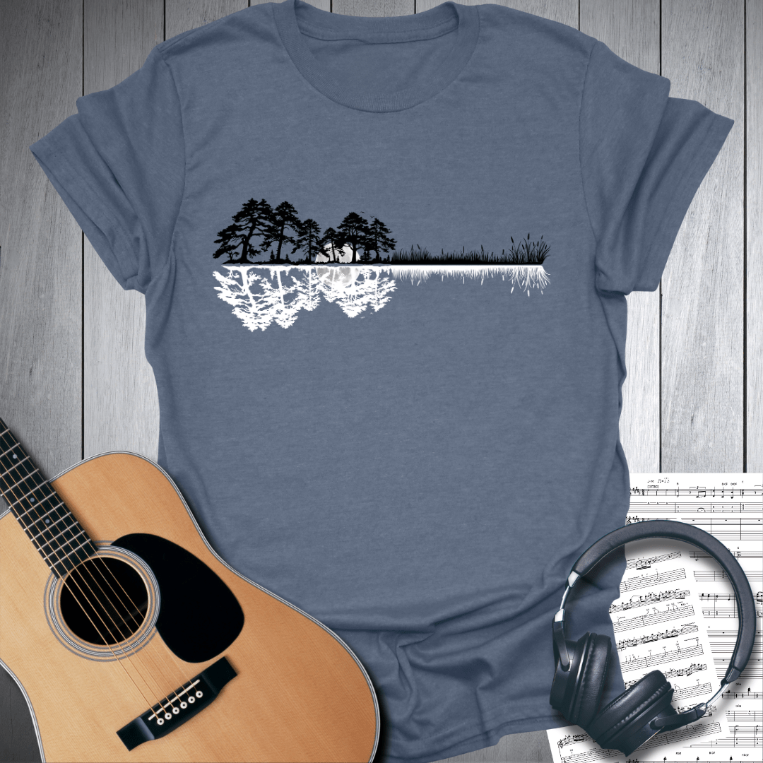 Printify T-Shirt Heather Indigo Blue / S Treeline Acoustic Guitar in Nature T-Shirt