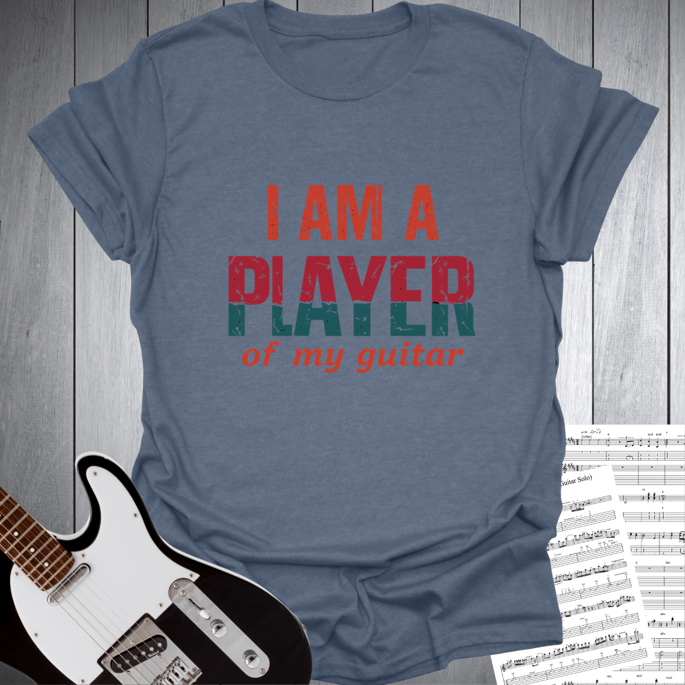 Printify T-Shirt Heather Indigo / S I am a Player of my Guitar Music T-Shirt