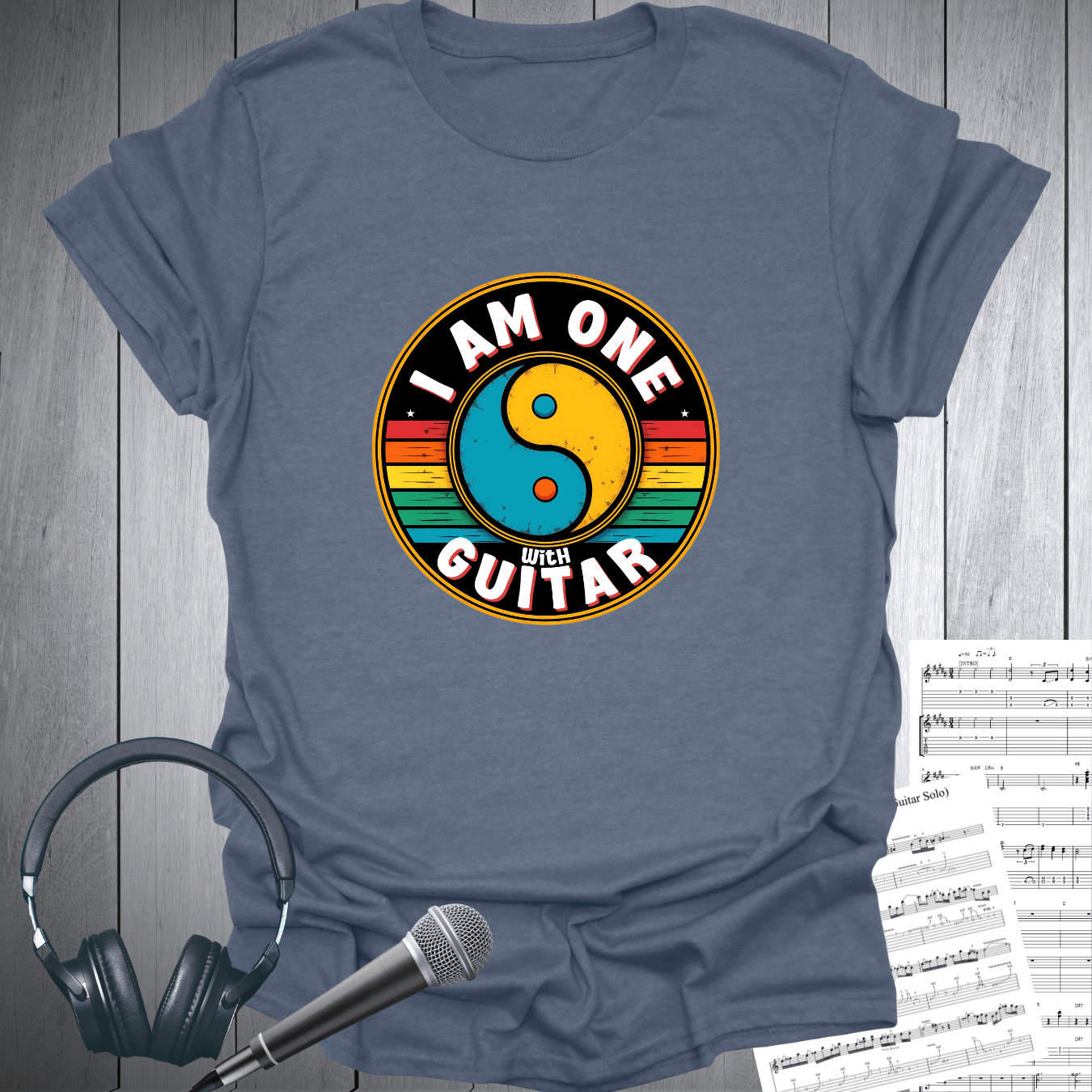 I Am One with Guitar Vintage Design T-Shirt