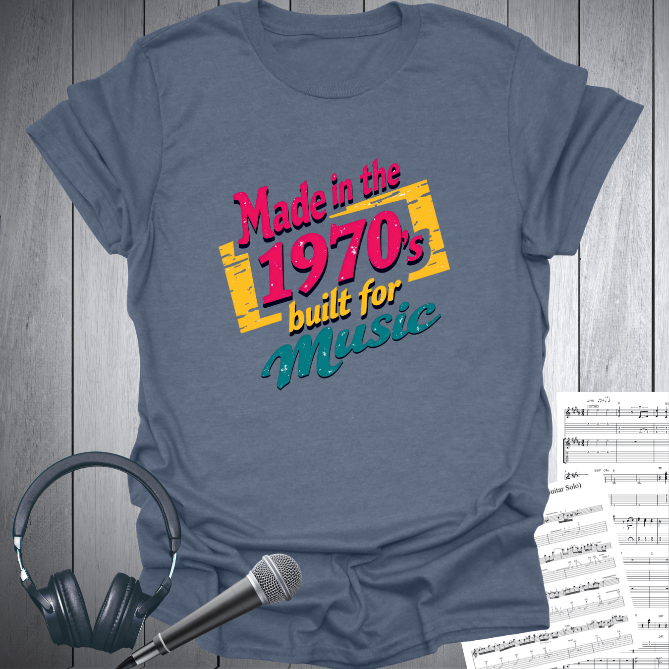 Printify T-Shirt Heather Indigo / S Made in 1970s Built for MusicT-Shirt