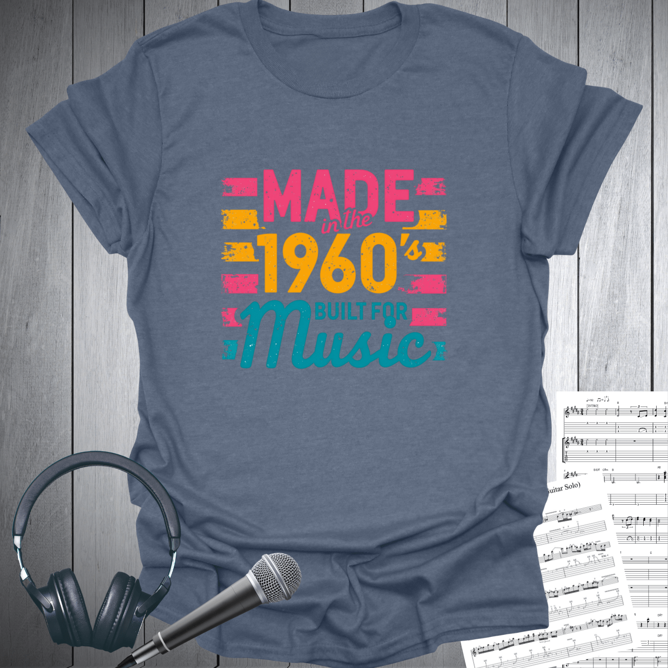 Printify T-Shirt Heather Indigo / S Made In The 1960s Built For Music T-Shirt