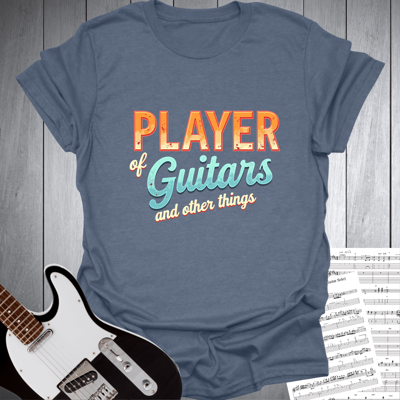 Printify T-Shirt Heather Indigo / S Player of Guitars T-Shirt - Gift for Musicians