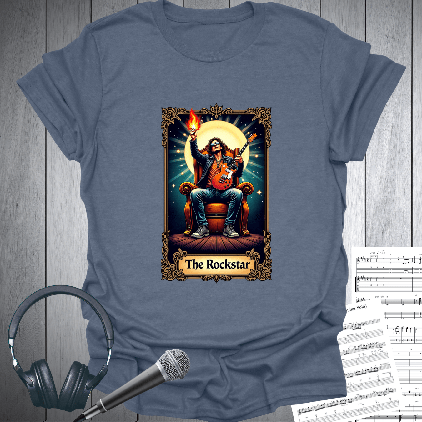 Printify T-Shirt Heather Indigo / S The Guitar Rockstar Tarot Card Vibe T-Shirt