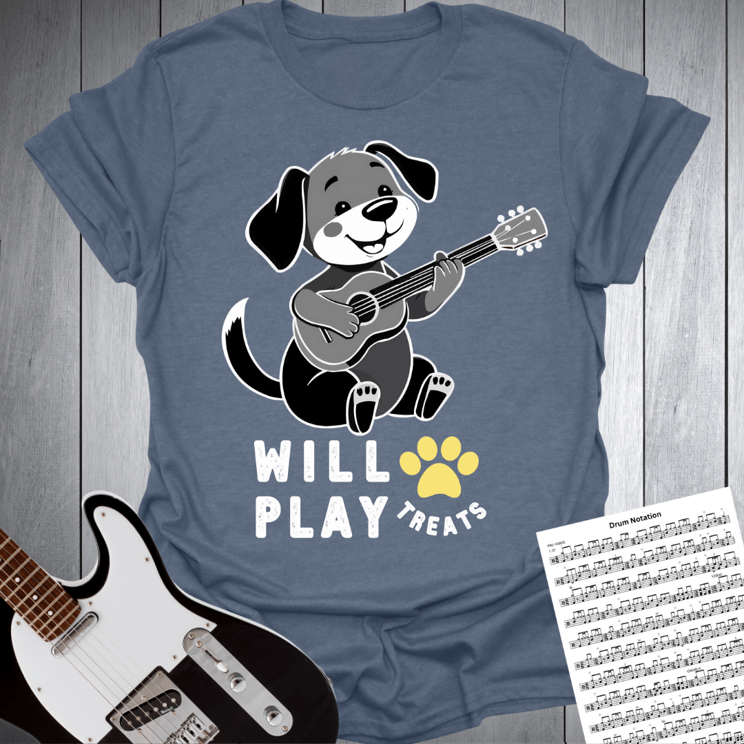 Printify T-Shirt Heather Indigo / S Will Play PAW Treats Dog Lover Guitar T-Shirt