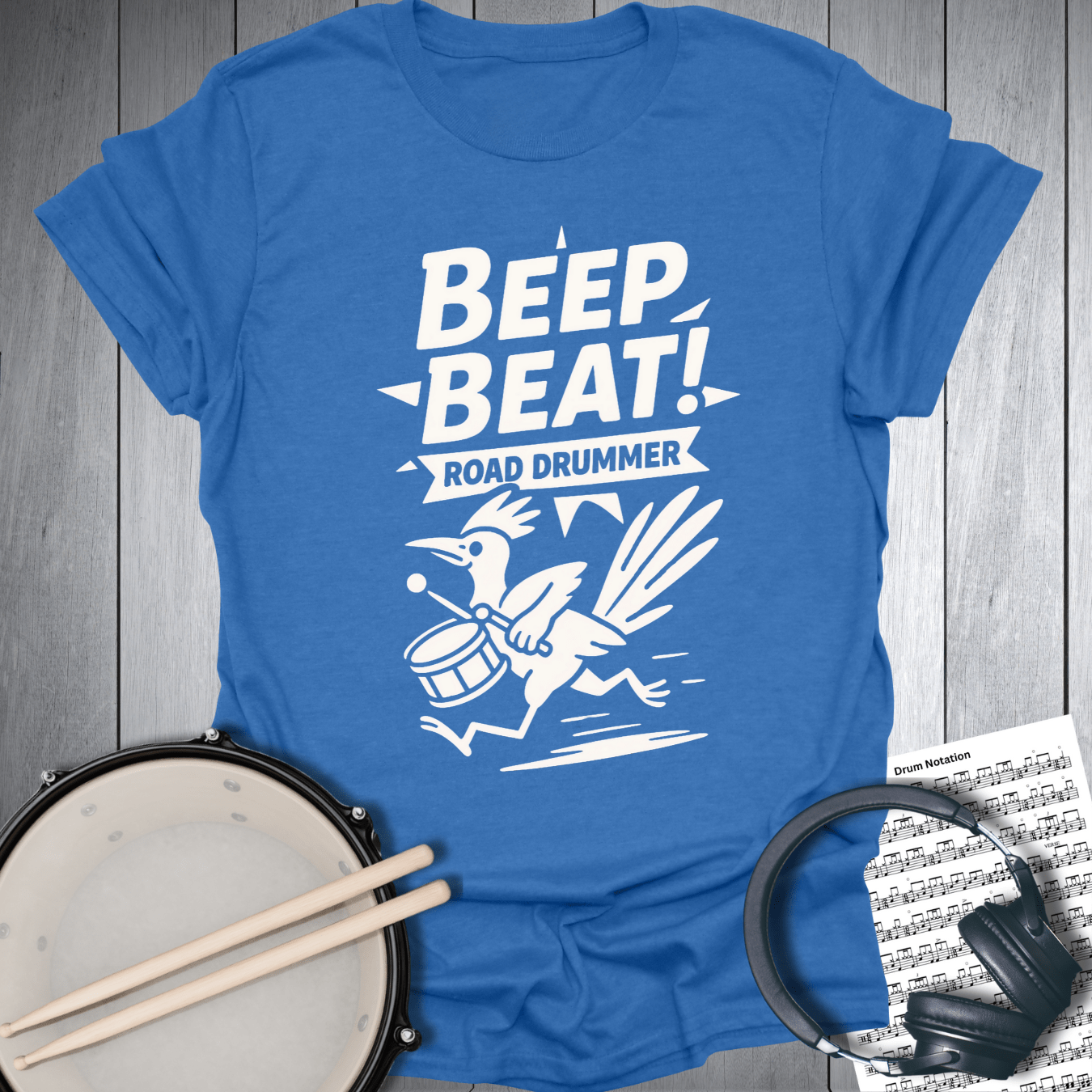 Printify T-Shirt Heather Royal / S Beep Beat Road Runner Drummer T Shirt