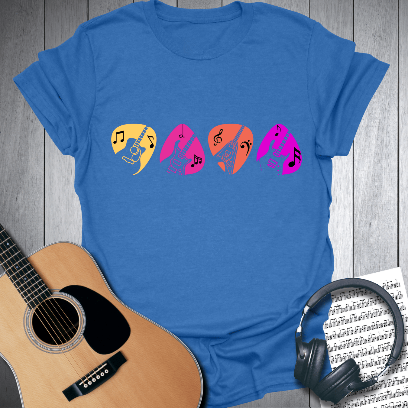 Printify T-Shirt Heather Royal / S Colorful Guitar Pick Music Graphic T Shirt