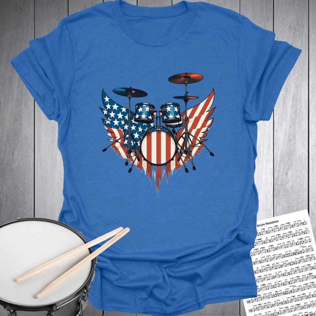 Printify T-Shirt Heather Royal / S Patriot Eagle Wing Drums T-Shirt