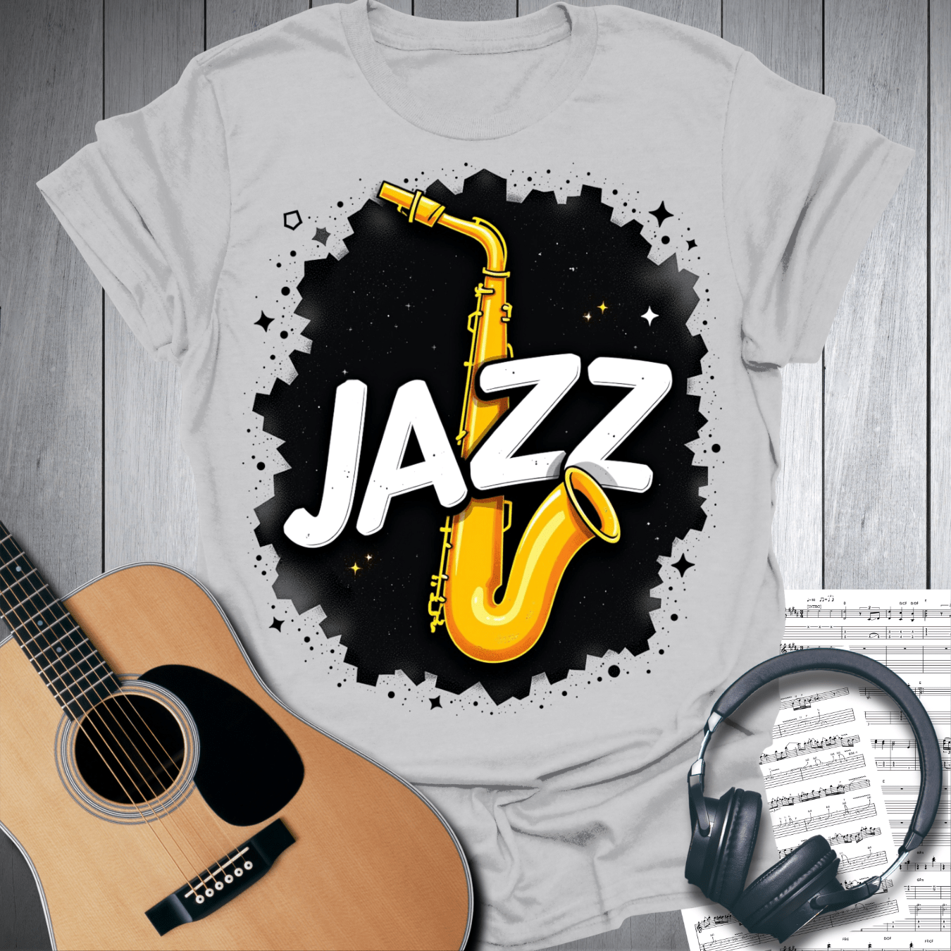 Printify T-Shirt Ice Grey / S Bold Jazz Saxophone T-Shirt
