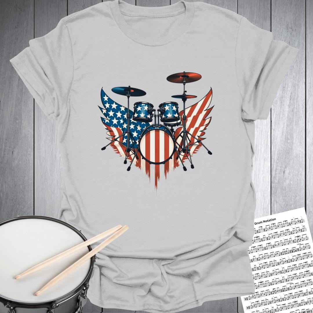Printify T-Shirt Ice Grey / S Patriot Eagle Wing Drums T-Shirt