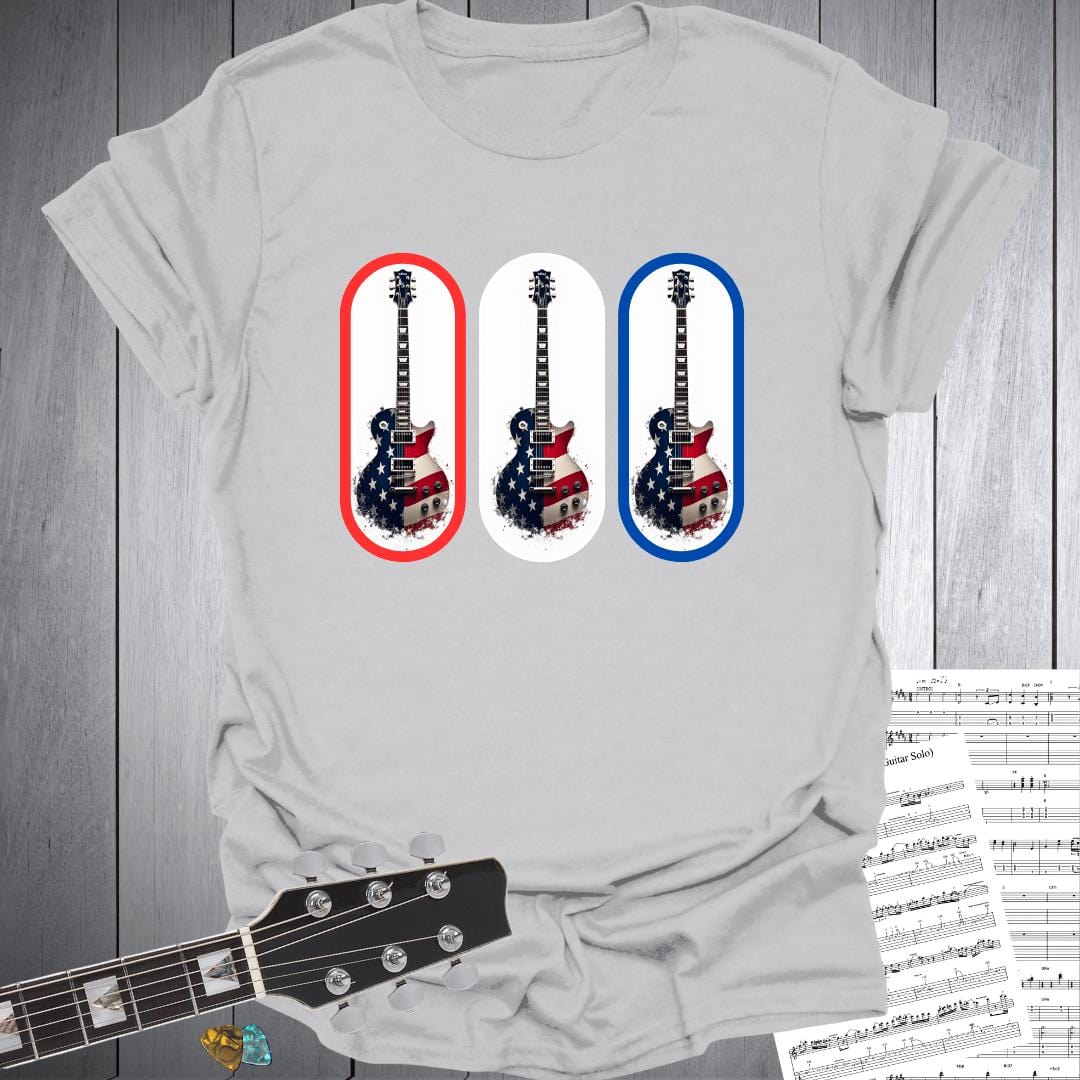 Printify T-Shirt Ice Grey / S Red White and Blue Rock Guitar T-Shirt