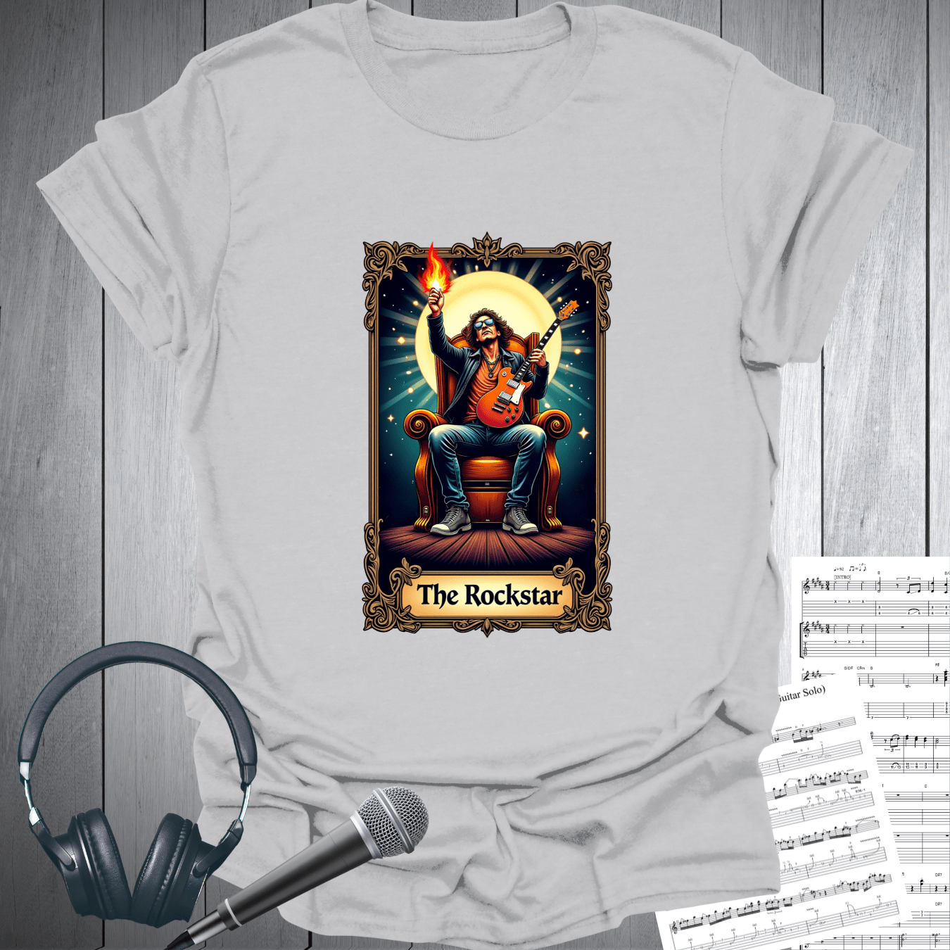 Printify T-Shirt Ice Grey / S The Guitar Rockstar Tarot Card Vibe T-Shirt