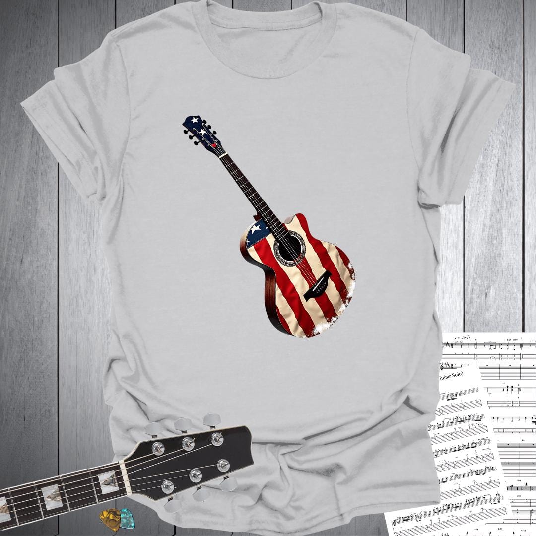 Printify T-Shirt Ice Grey / S USA Flag Acoustic Guitar T-Shirt