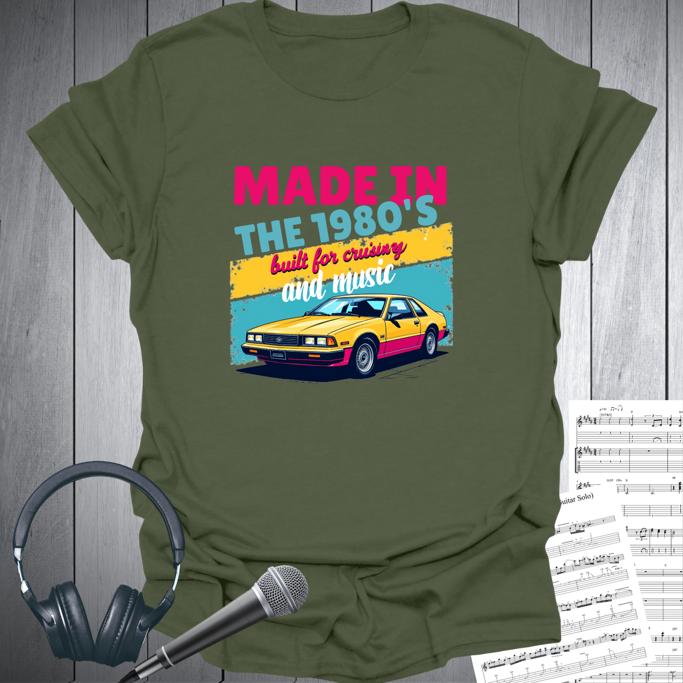 Printify T-Shirt Military Green / S 1980s Made for Cruising & Music T-Shirt