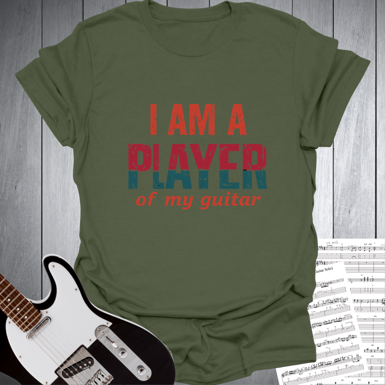 Printify T-Shirt Military Green / S I am a Player of my Guitar Music T-Shirt