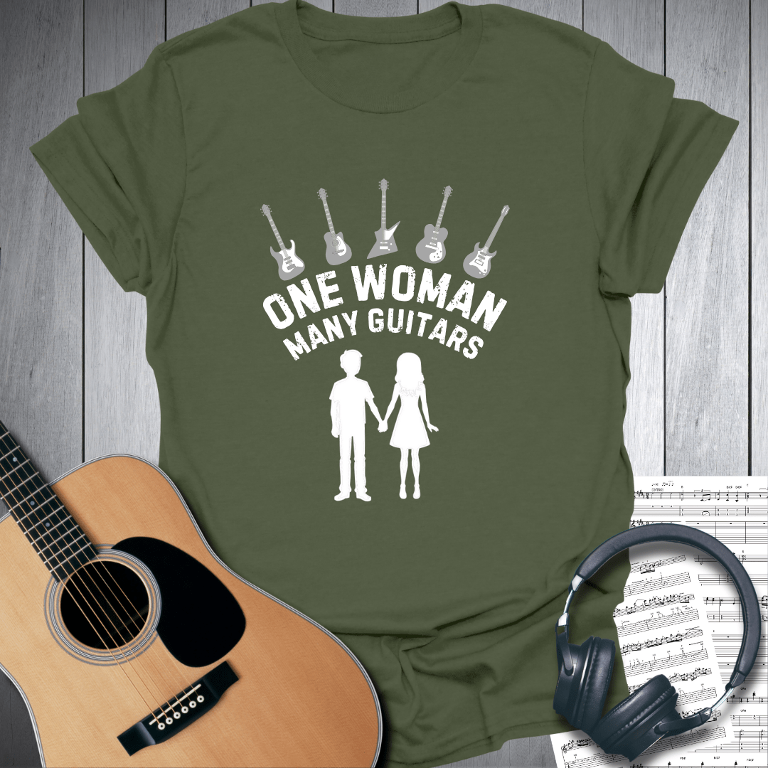 Printify T-Shirt Military Green / S One Woman Many Guitars T-Shirt