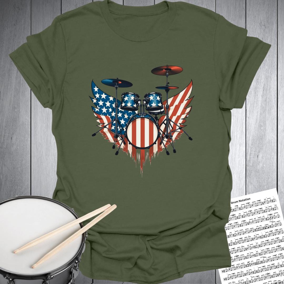 Printify T-Shirt Military Green / S Patriot Eagle Wing Drums T-Shirt