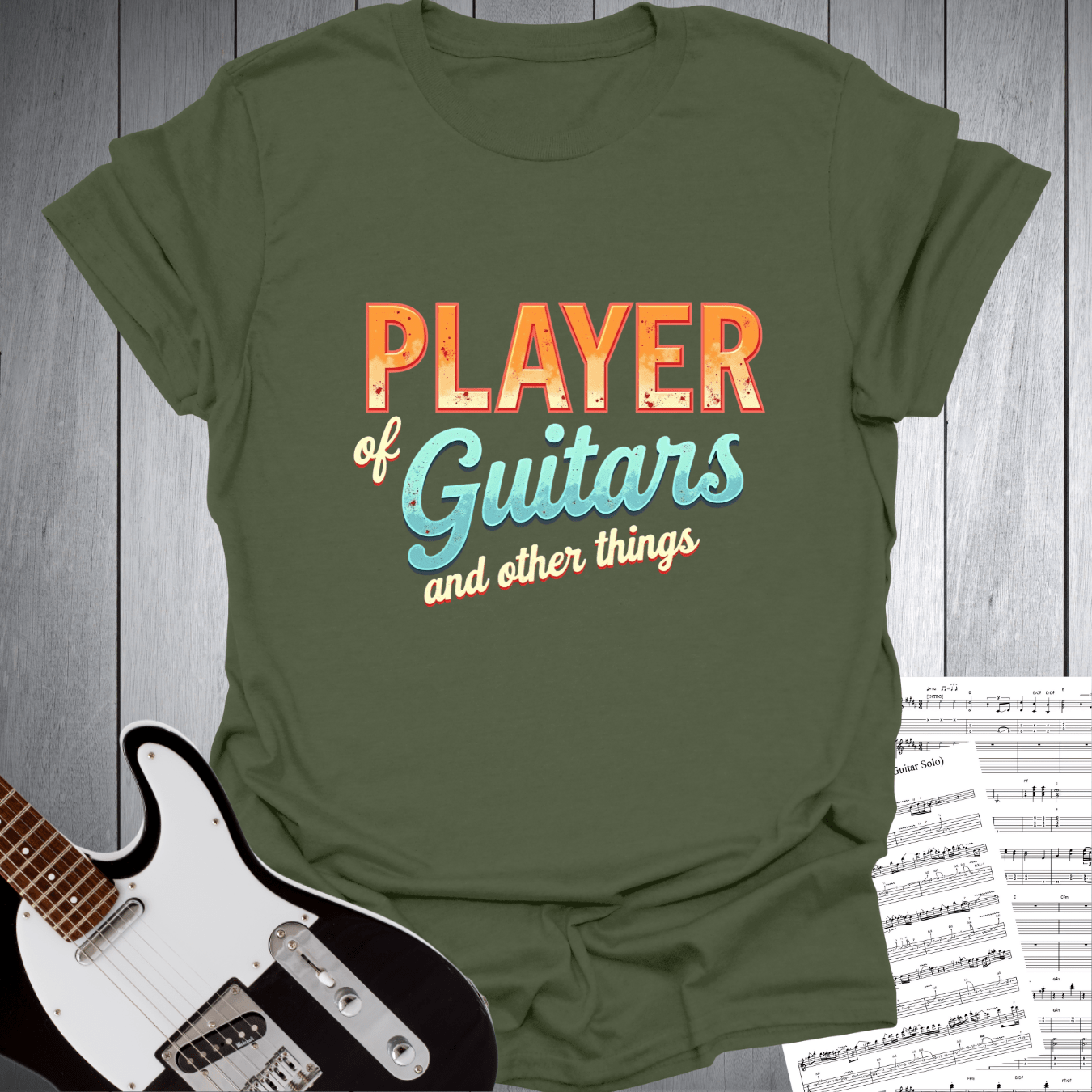 Printify T-Shirt Military Green / S Player of Guitars T-Shirt - Gift for Musicians