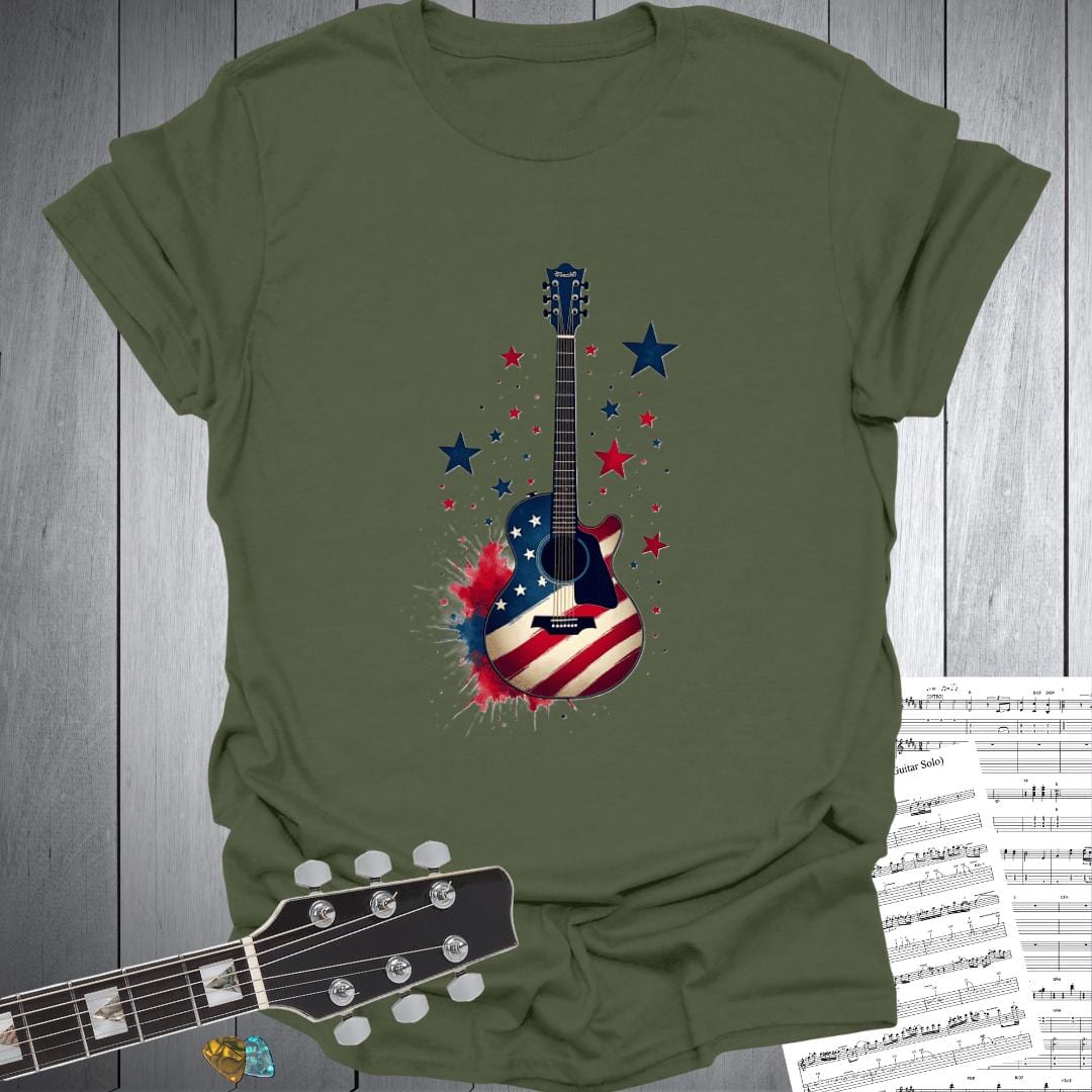 Printify T-Shirt Military Green / S Stars And Stripes Music T-Shirt