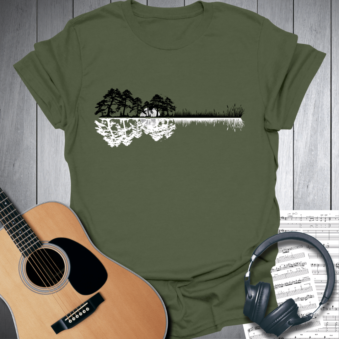 Printify T-Shirt Military Green / S Treeline Acoustic Guitar in Nature T-Shirt