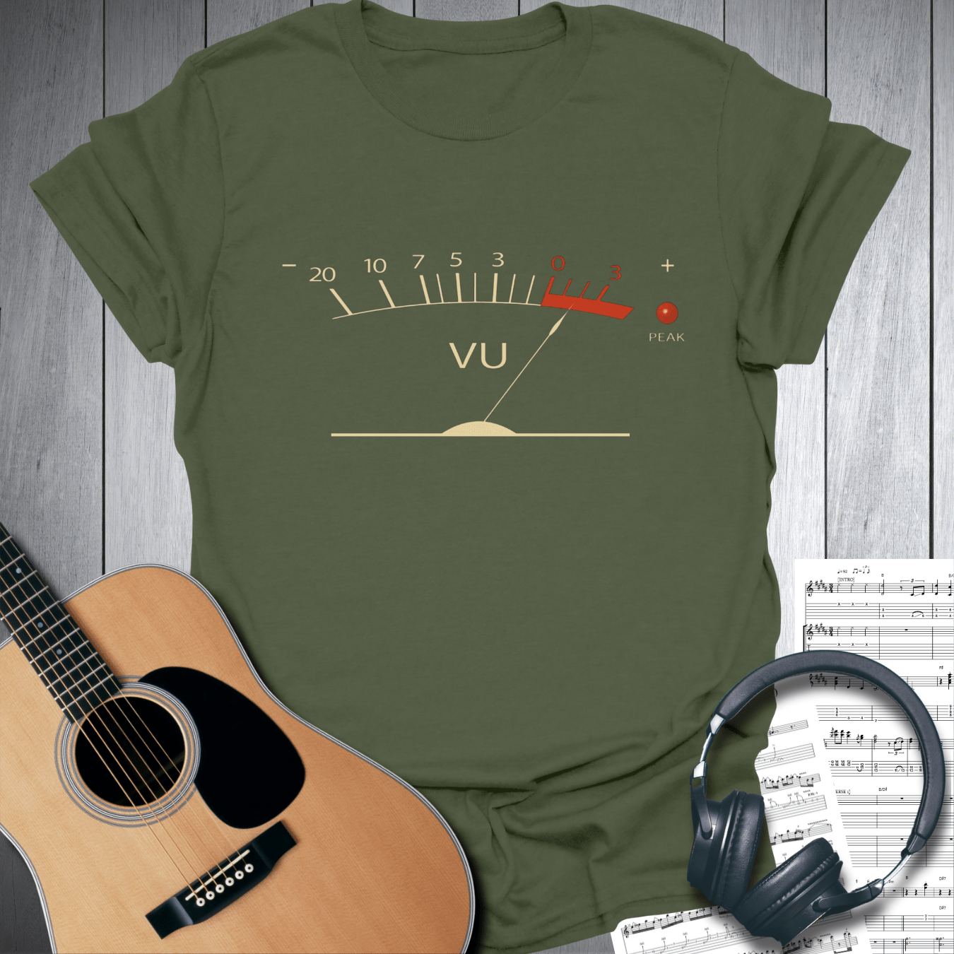 Printify T-Shirt Military Green / S Vintage Volume VU Meter T-Shirt