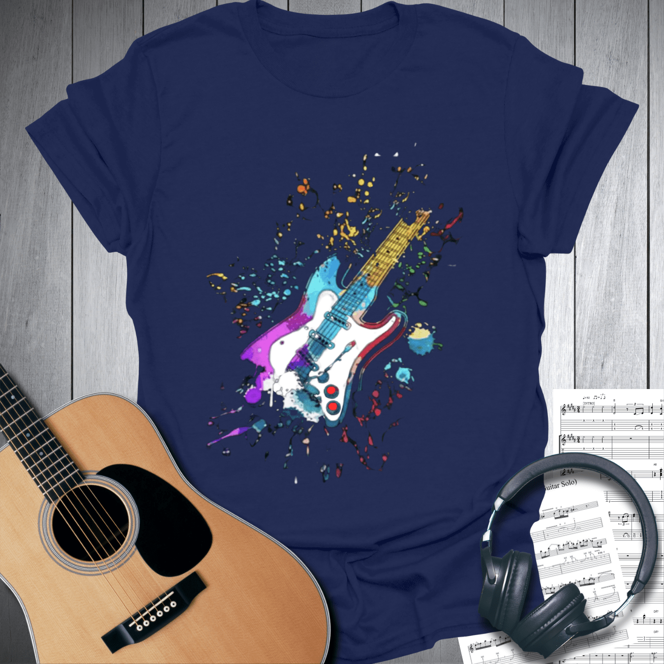 Printify T-Shirt Navy Blue / S Abstract graphic electric guitar