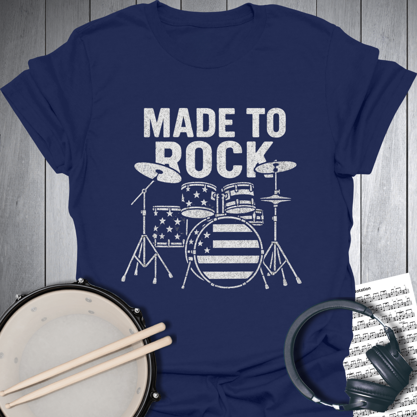 Printify T-Shirt Navy Blue / S American Drummer Made To Rock T-Shirt