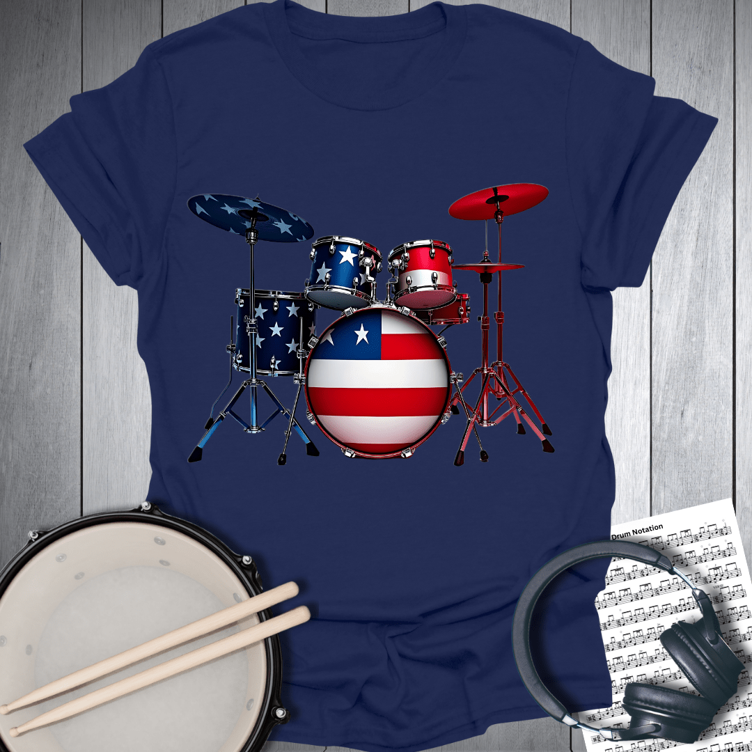 Printify T-Shirt Navy Blue / S American Musicians Patriotic Drummer T-Shirt