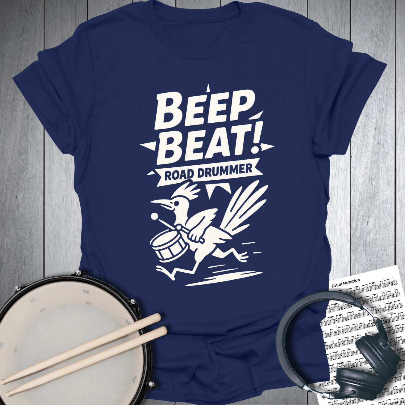 Printify T-Shirt Navy Blue / S Beep Beat Road Runner Drummer T Shirt